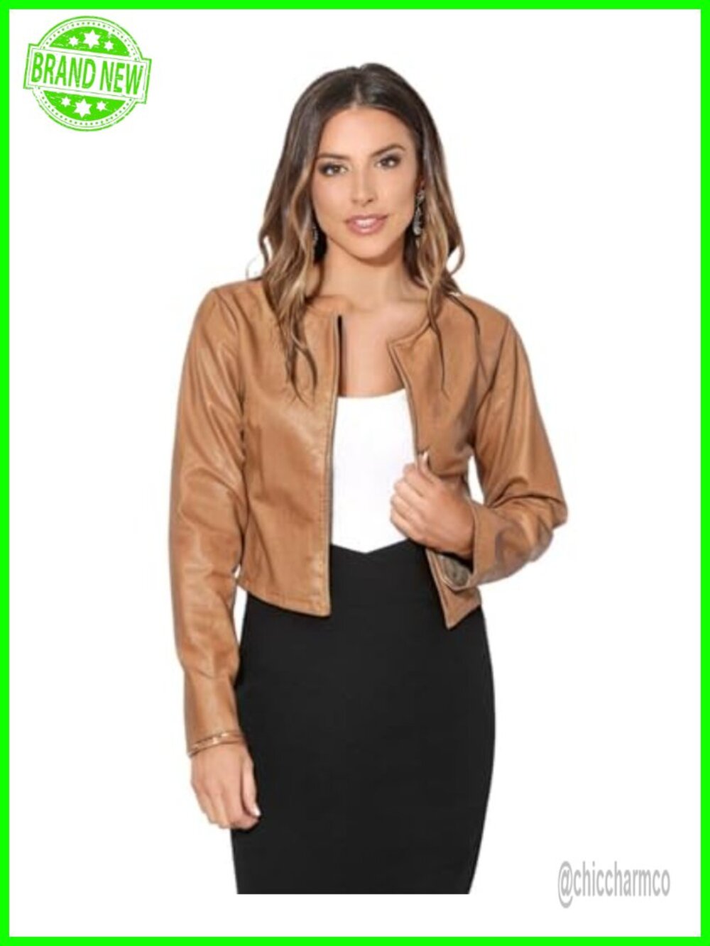 Faux Leather Cropped Jacket Long Sleeve Bolero Blazer